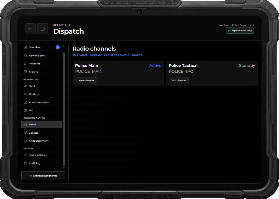 Active and available Dispatch radio channels