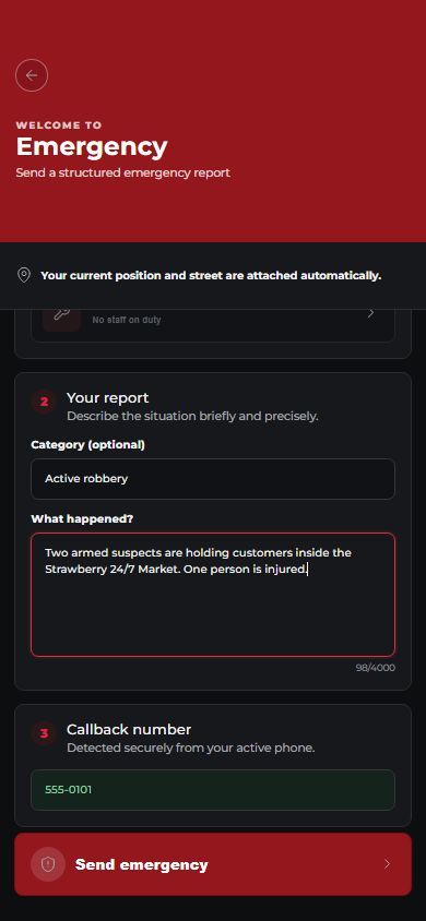Structured emergency report with detected callback number