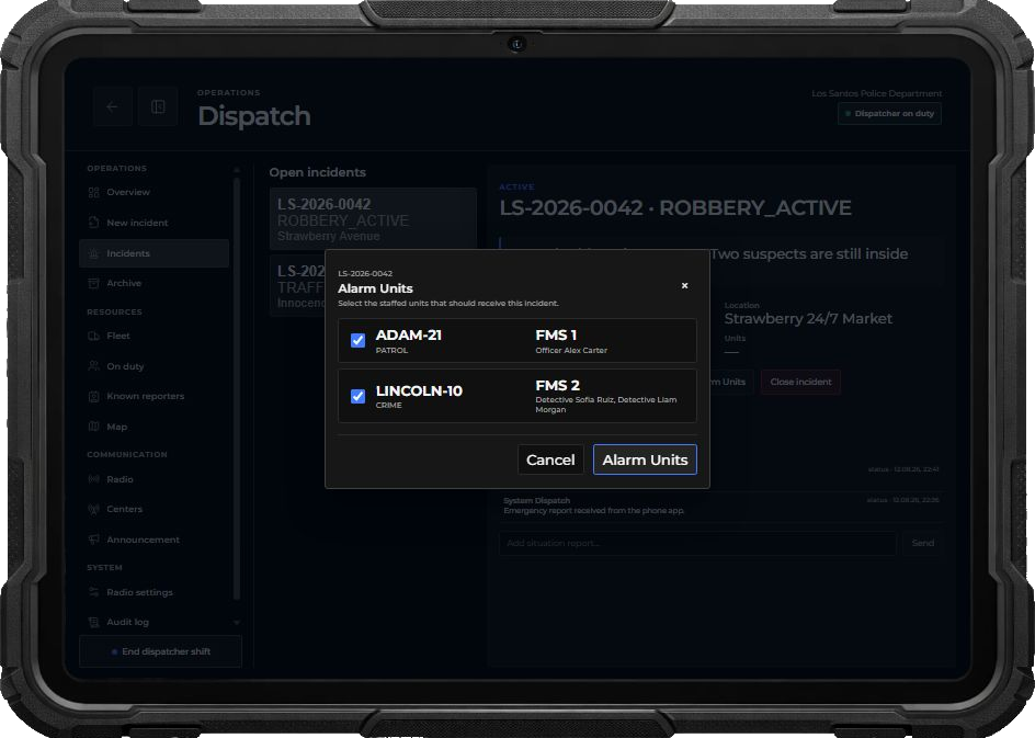 Active incident with assigned virtual units