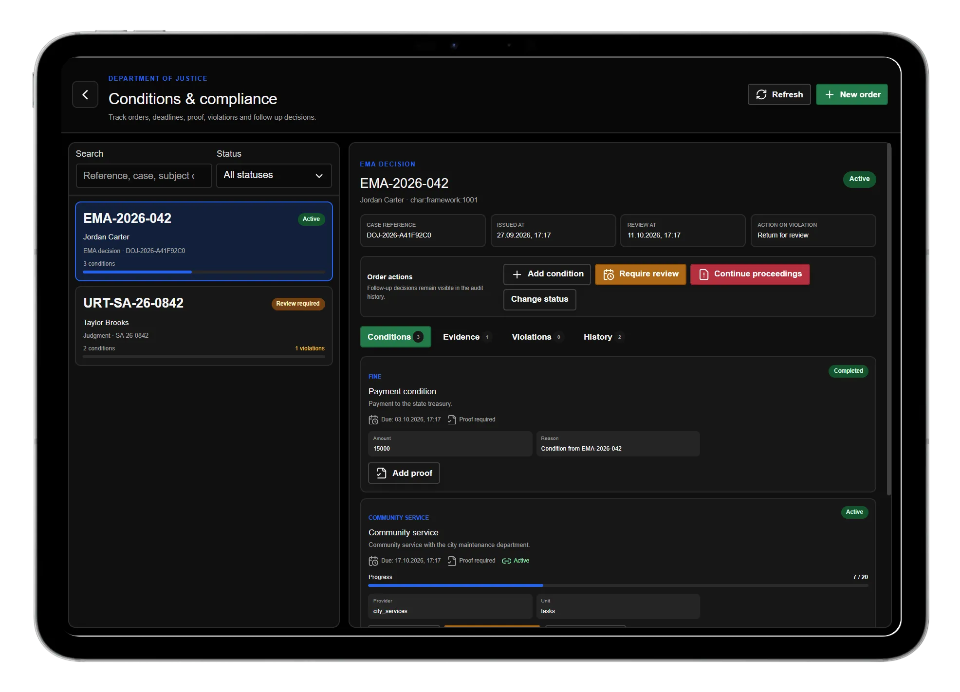 Conditions and compliance workspace