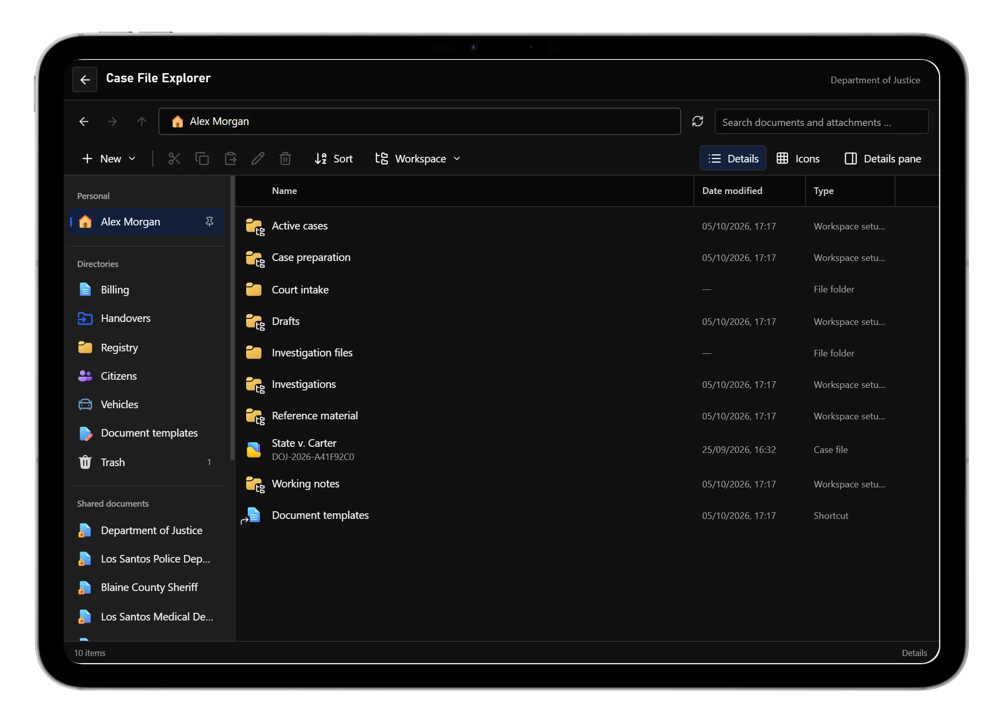 The File Explorer showing a personal workspace