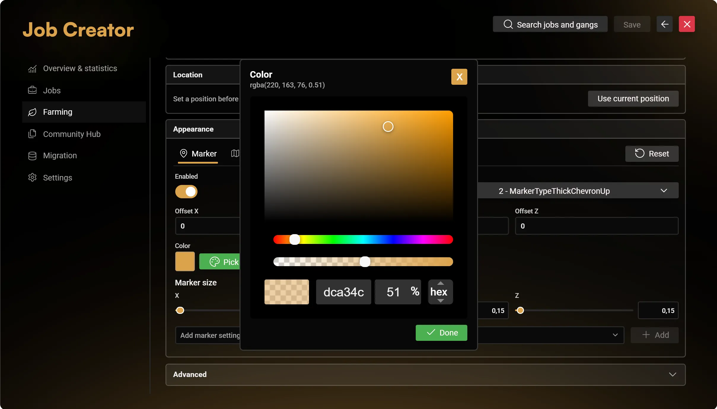 Shared presentation controls shown on a demonstration farming point