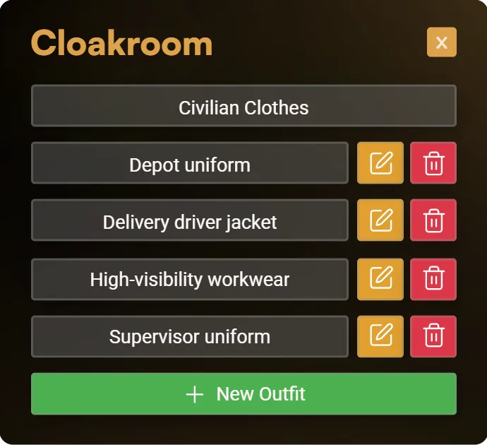 Cloakroom with demonstration uniforms