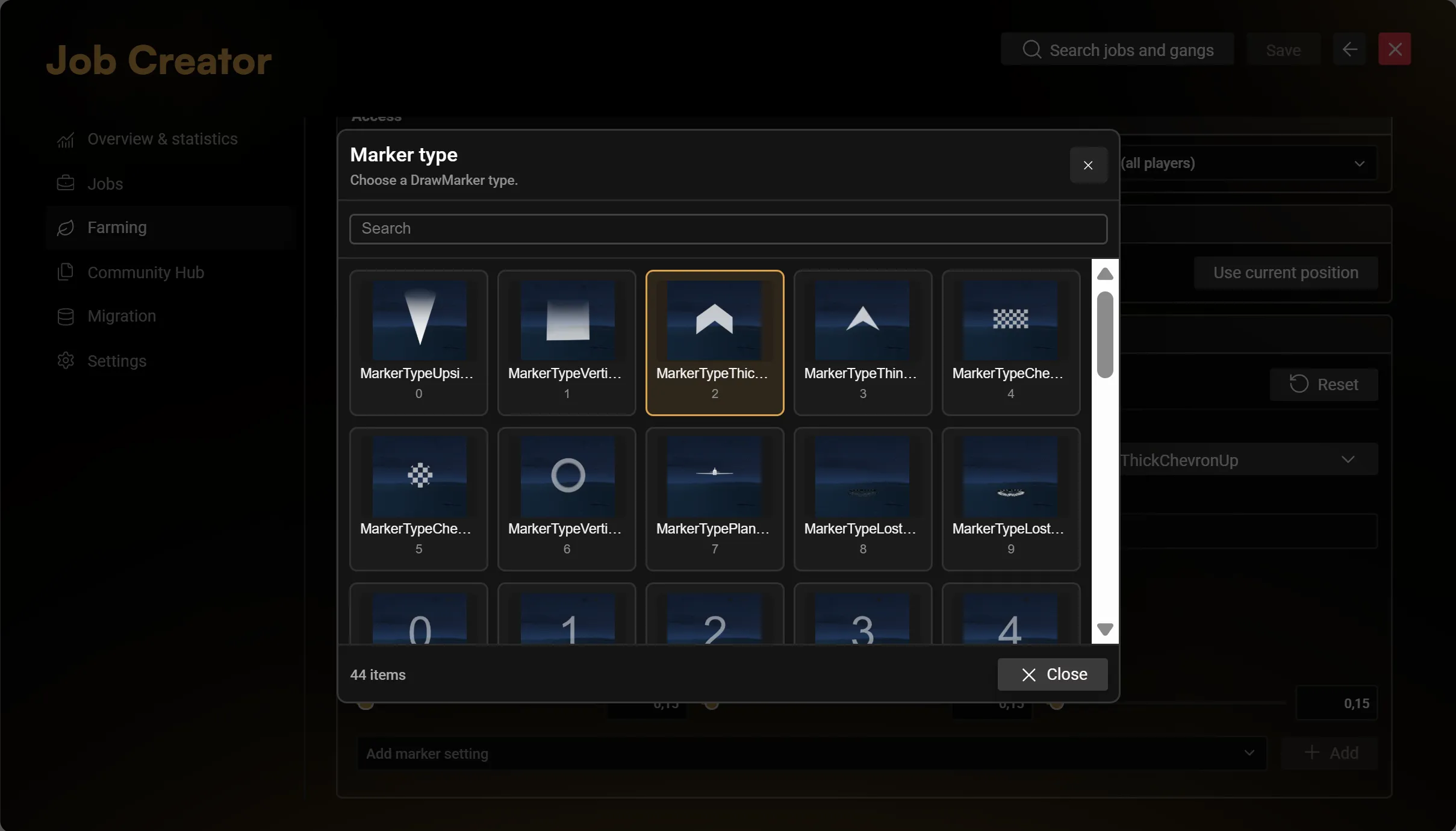Marker type selection with image previews