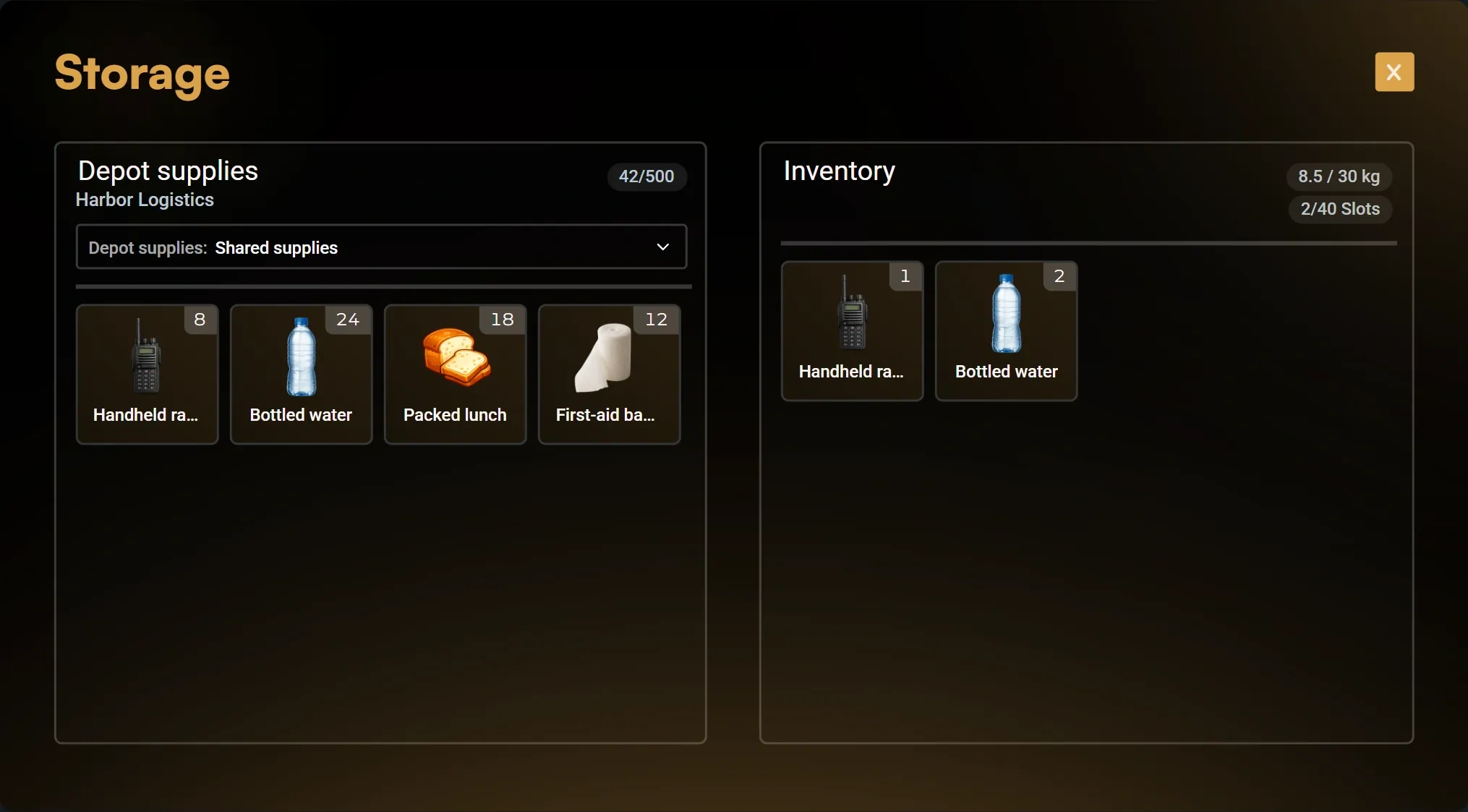 Shared storage with fictional workplace supplies