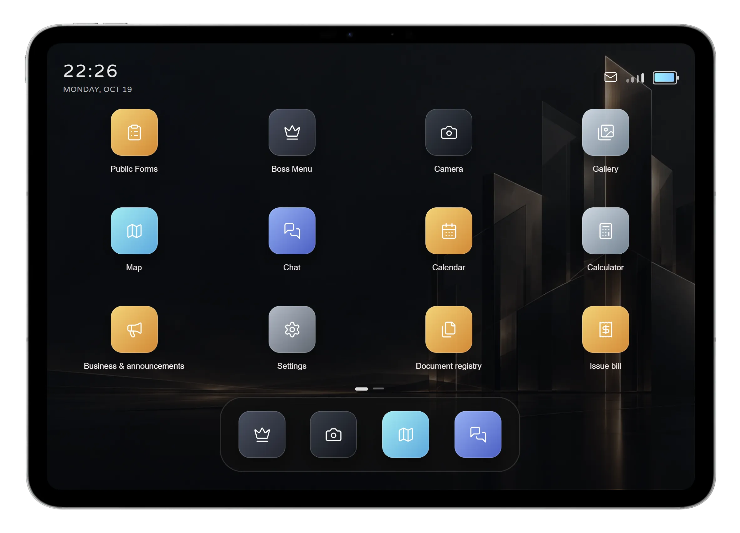 Tablet home with the shared generic-job app selection