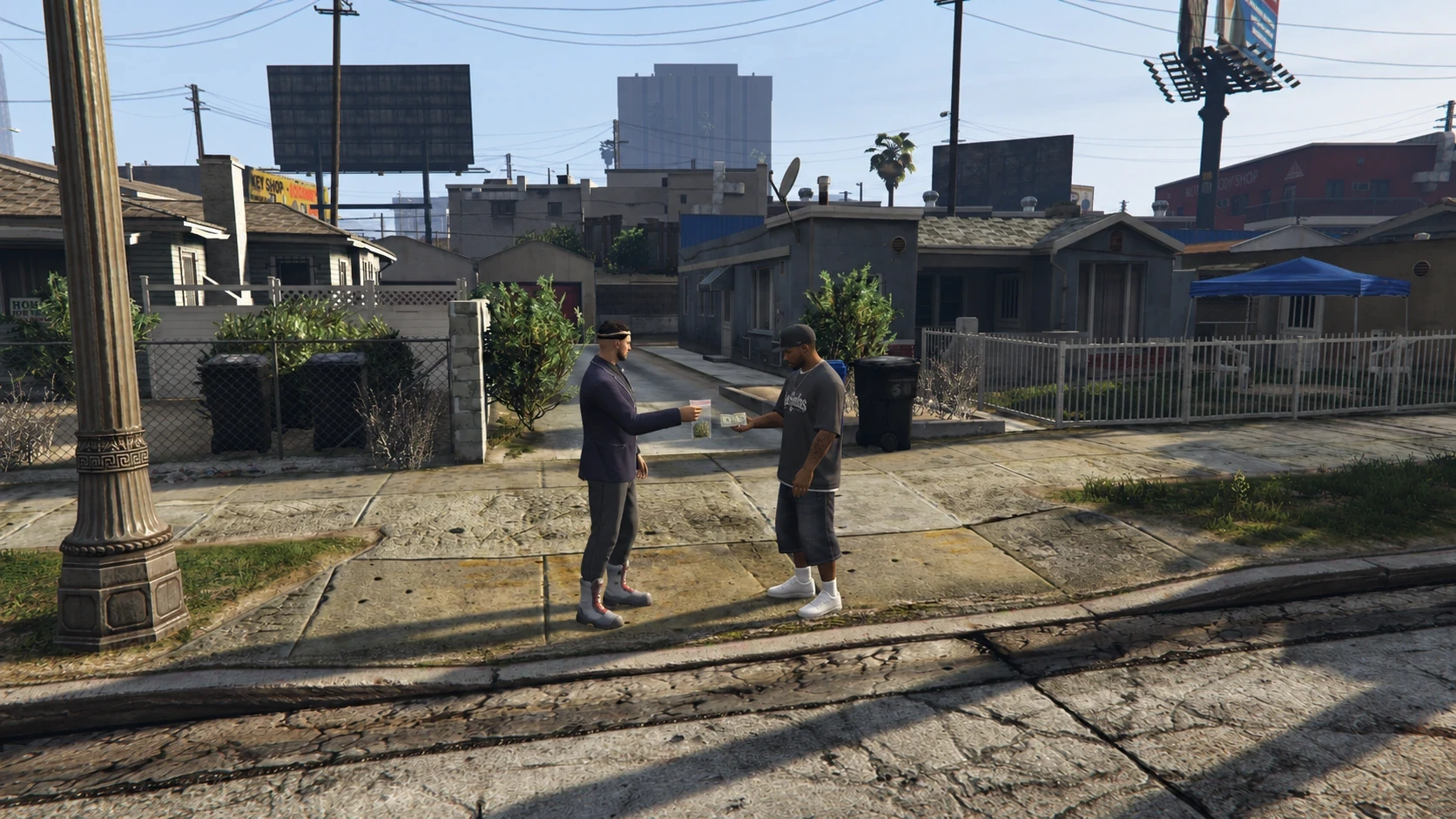 Drug distribution gameplay with a tablet market view and street handover