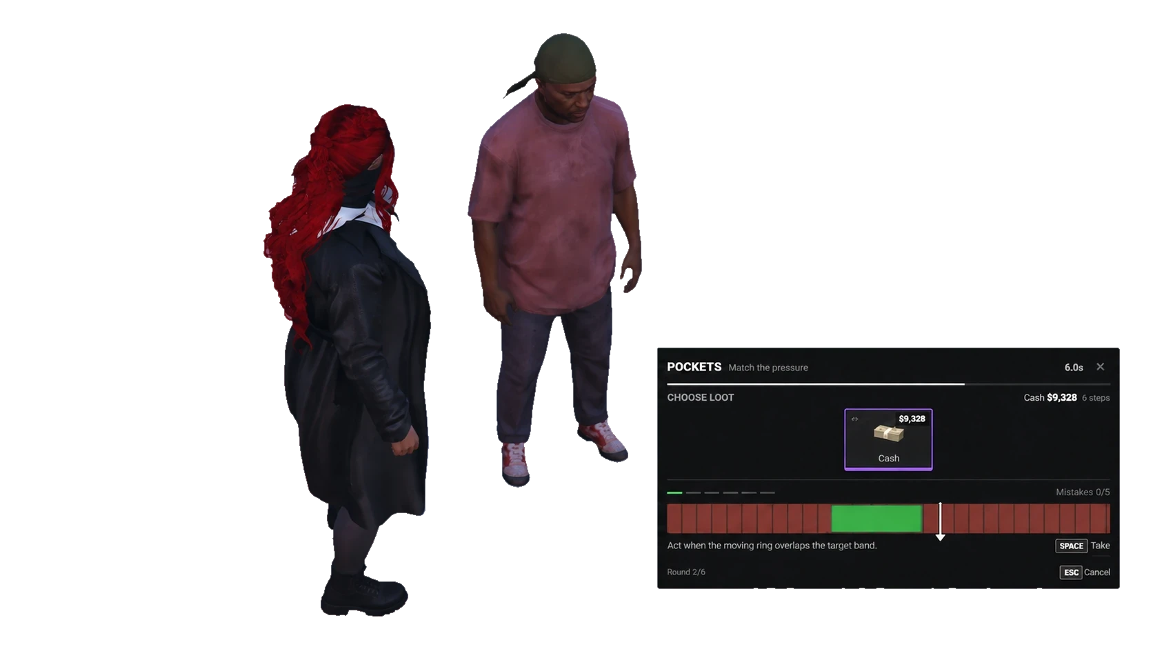 NPC pickpocketing interaction and loot minigame