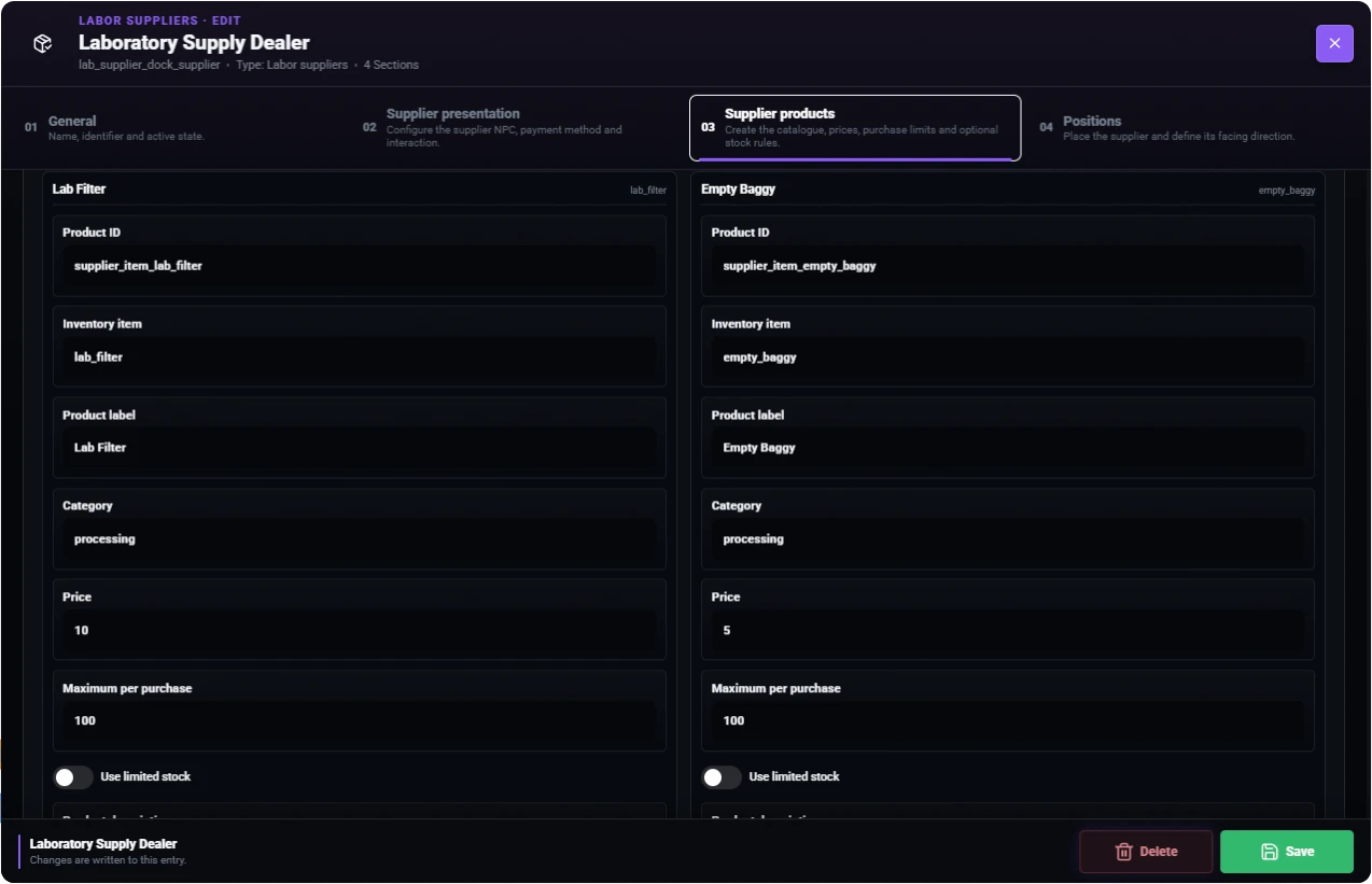 Laboratory Supply Dealer product settings for empty_baggy