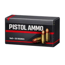 Transparent PNG of the GTA V item dark_gray_9mm_ammo_box_pistol_ammo_red_accents_civilian_style_realistic_isolated