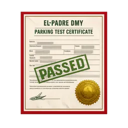 Transparent PNG of the GTA V item el_padr_dmv_parking_test_certificate_red_border_green_passed_stamp_gold_seal_rea