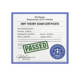 Transparent PNG of the GTA V item el_padr_dmv_theory_exam_certificate_blue_border_green_passed_stamp_blue_official_1