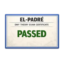 Transparent PNG of the GTA V item el_padr_dmv_theory_exam_certificate_exact_readable_text_el_padr_dmv_theory_exam