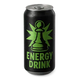 Transparent PNG of the GTA V item energy_drink_black_with_green_with_a_beerpawn_on_it_and_text_energy_drink