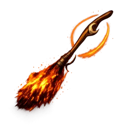 Transparent PNG of the GTA V item firebolt_broomstick_golden_wood_fire_flames_crescent_moon_symbol_orange_aura_bla