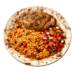 Transparent PNG of the GTA V item herb_roast_chicken_spanish_rice_pico_de_gallo_on_filthy_plate