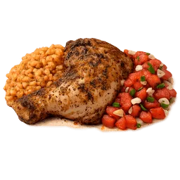 Transparent PNG of the GTA V item herb_roast_chicken_spanish_rice_pico_de_gallo_on_filthy_plate_without_vegetables