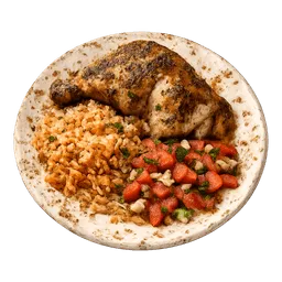 Transparent PNG of the GTA V item herbs_roast_chicken_with_spanish_rice_pico_de_gallo_on_a_filthy_plate