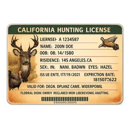 Transparent PNG of the GTA V item hunting_license_card_with_details_text_based_on_california