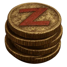 Transparent PNG of the GTA V item pile_of_5_shiny_premium_bright_but_dirty_apocalyptic_gold_coins_with_a_red_z_on