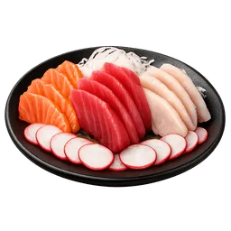 Transparent PNG of the GTA V item sashimi_on_a_black_plate_with_thin_slices_of_radish_please