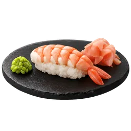 Transparent PNG of the GTA V item shrimp_sushi_on_a_black_plate_with_wasabi_and_ginger_please_just_like_the_shrimp