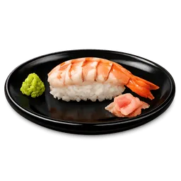 Transparent PNG of the GTA V item shrimp_sushi_on_a_black_plate_with_wasabi_and_ginger_please_just_like_the_shrimp_1