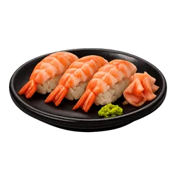 Transparent PNG of the GTA V item shrimp_sushi_on_black_plate_with_wasabi_and_ginger_please_same_as_salmo_but_with